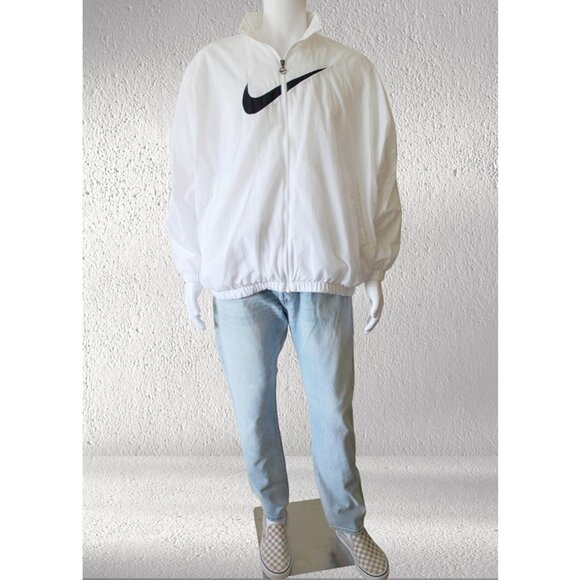 nwot NIKE Swoosh Sportswear Essential Woven Jacket in White/Black (Unisex L) - Picture 2 of 11